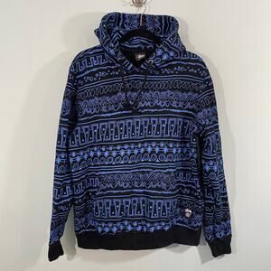 Vintage Y2K Stussy Men Blue & Black Tom Tom Pullover Hoodie Size M